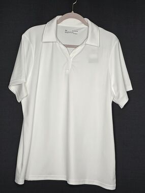 Women's Heatgear Loose Fit Under Armour White Short Sleeve Performance Polo - XL